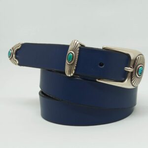 Cinturón con hebilla pasador y puntera turquesa - Añil Constantina